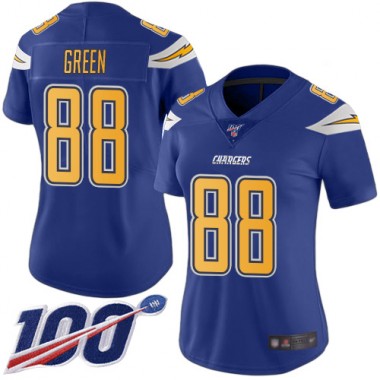 Los Angeles Chargers NFL Football Virgil Green Electric Blue Jersey Women Limited  #88 100th Season Rush Vapor Untouchable->women ncaa jersey->Women Jersey